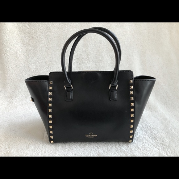 VALENTINO GARAVANI Black Rockstud Trapeze Tote Shoulder Bag Handbag - Picture 2 of 8
